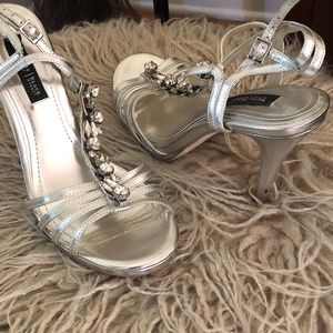 WHBM Laurel Silver Open Toe Heels